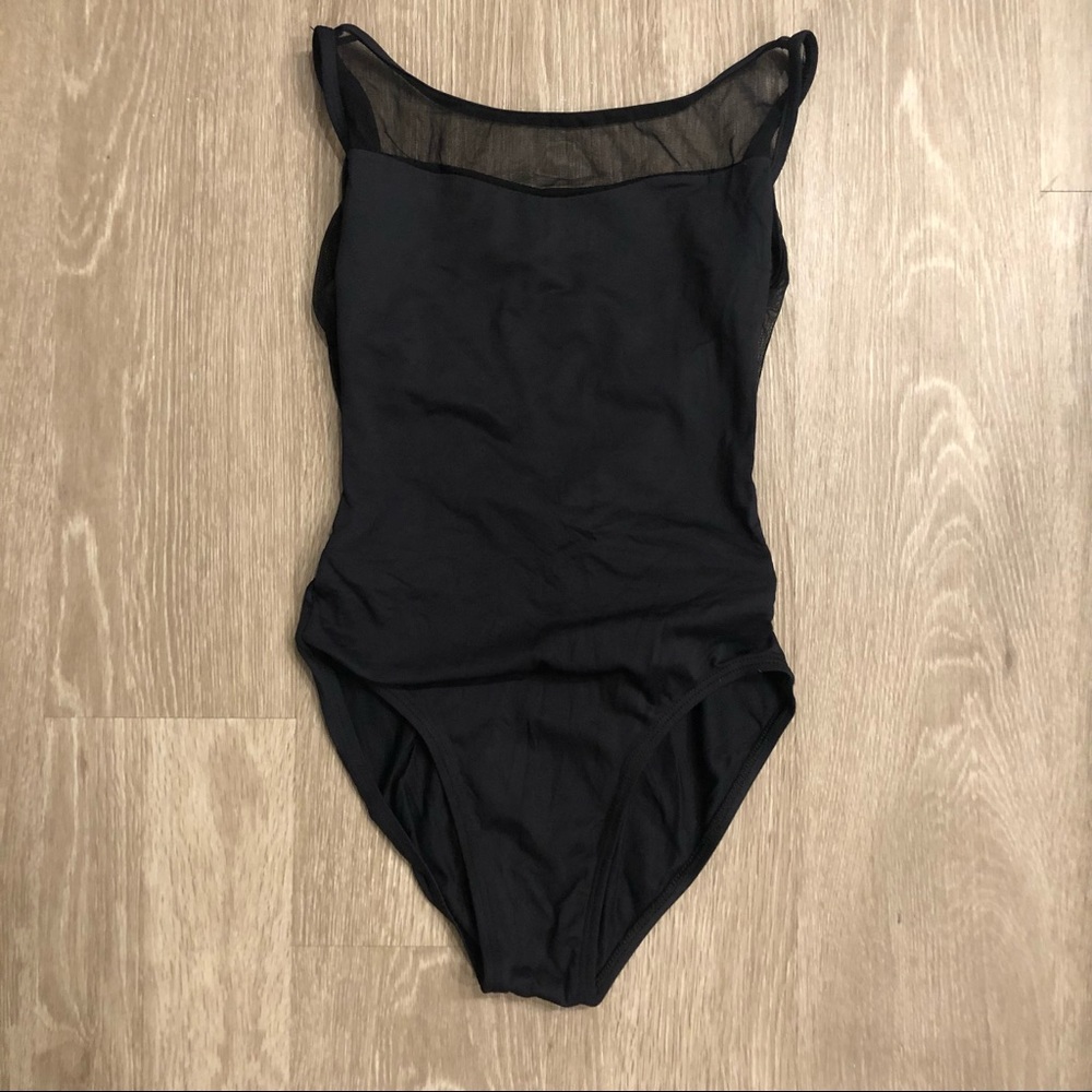 Natalie Dancewear Black High-Leg Mesh Leotard